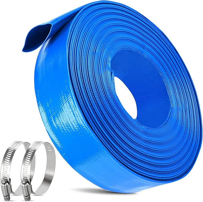 2 IN x 30FT Pool Backwash Hose Heavy Duty Drain Discharge Double PVC Layflat Hose with 2 Clamps, Weatherproof Burst Resistant for Water Transfer, Sump Pump, Pool Filter, Pool Drain (9.2M,Blue)