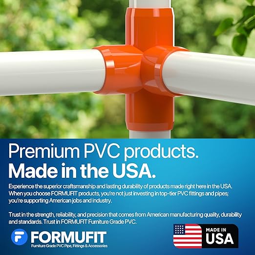 FORMUFIT 1” 4-Way Tee Furniture Grade PVC Fitting in Orange, Made in USA, UV-Resistant, Impact-Proof, 1.315” Actual Socket Diameter (Pack of 4) - F0014WT-OR-4