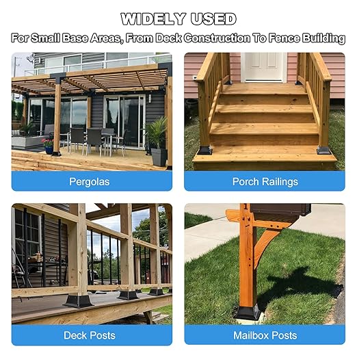 4x4 Post Base 4Pcs-Inner Size 3.6x3.6-Heavy Duty Metal Post Brackets-Deck Post Anchors-Solid Steel-Powder Coated-Wood Post Holder for Porch Handrail Railing Pergola Fence Pavilion-Support Deck Base