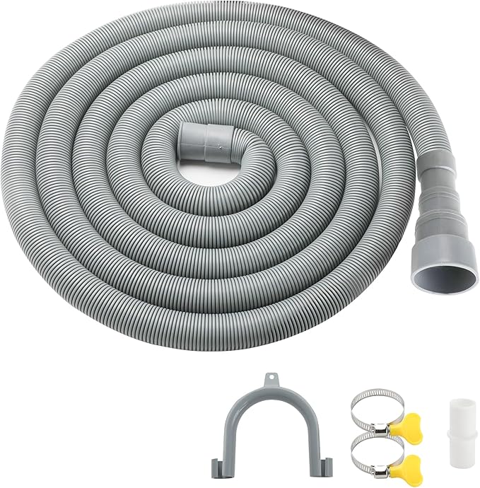 16 FT Washing Machine Drain Hose Universal Dishwasher Drain Hose Extension Kit for Washer, Flexible Discharge Hose with 1 U-Bend Hose Holder and 2 Hoses Clamps