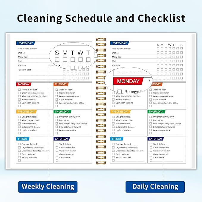 Cleaning Planner & Checklist, Undated Daily Weekly Household Cleaning Schedule Organizer, Home Cleaning Journal to Stay Neat, Organized & Stress-Free（Blue）