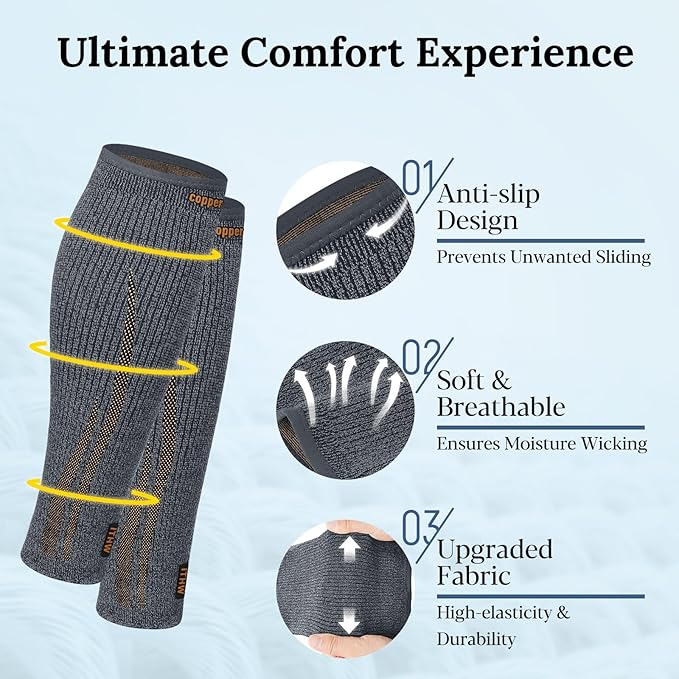 Copper Calf Compression Sleeve for Men & Women, Leg Compression Sleeve for Shin Splint Relief, Varicose Veins, Calf Tear
