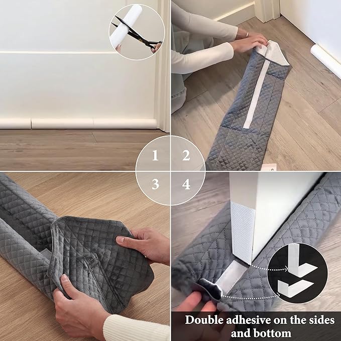 Premium Velvet Under Door Draft Stopper, 30'' to 36'' Adjustable Gap Filler, Double-Sided Windproof Seal, Easy Install to Block Noise, Cold Air, Light, Dust, and Drafts