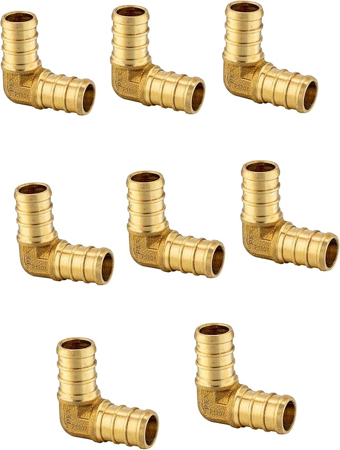 (Pack of 8) EFIELD Barb Crimp Pex 1/2 Inch Elbow Brass Fitting for Pex Pipe/Tubing, ASTM F1807,(PEX1807051)