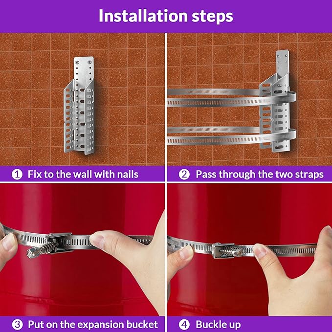 Universal Water Heater Expansion Tank Wall Mounting Bracket,5 Gallon Tank or 13 inch Diameter Pole Holder Brackets, Water Heater Earthquake Straps for Nitrogen Tank,Propane Tank-1 Set