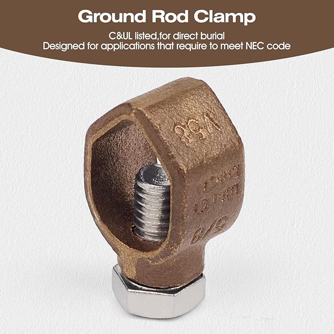 Ground Rod Clamp, Great for 1/2”, 5/8” and 3/4’’ Grounding Rods (1/2''-5/8'', Silicon Bronze Clamp, 2, V58)