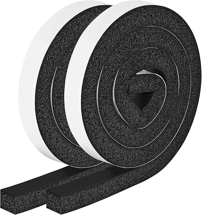 Foam Strips with Adhesive, 1 Inch Wide X 1 Inch Thick, Neoprene Weather Stripping High Density Closed Cell Foam Tape Seal for Doors and Windows Insulation, Total 13 Feet Long(6.5ft x 2 Rolls)