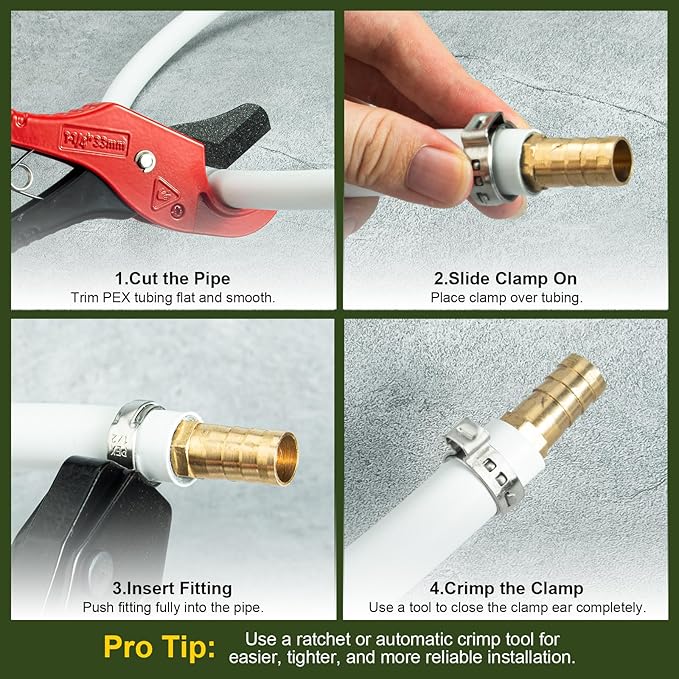 120 Pack 3/4 Inch PEX Cinch Clamps Rings, Heavy Duty 304 Stainless Steel Pex Crimp Rings, Thickened Single Ear Hose Clamps for PEX Tubing Pipe Fitting Connections
