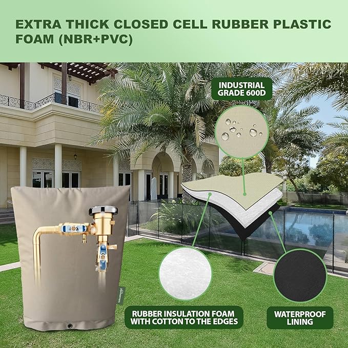 The Original Winter Pipe Insulation Cover (0˚F) - Extra-Thick EVA+NBR (UV-Coated) Insulated Backflow Preventer Freeze Protection, Pump Cover, Sprinkler/Well/Valve Head Cover - (14" W X 18" H)