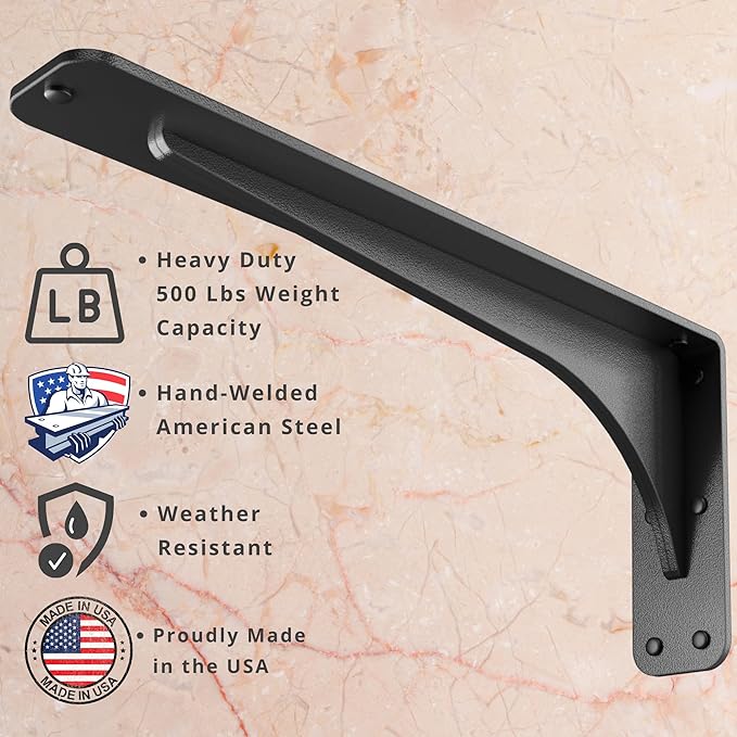 Starby Gladiator Series Solid Heavy Duty Welded 500 Lb Low Profile Granite Countertop Support Shelf Brackets Floating Shelf Discrete Slim 500 LB Capacity (2 Pack) (7" x 15" x 2.5")