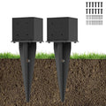 2 Pcs 6"x6" Fence Post Anchor Ground Spike 22"(Actual 5.6"x5.6") Heavy Duty Metal Fence Post Anchor with Black Powder-Coated for Deck,Fence,Porch,Railing,Mailbox