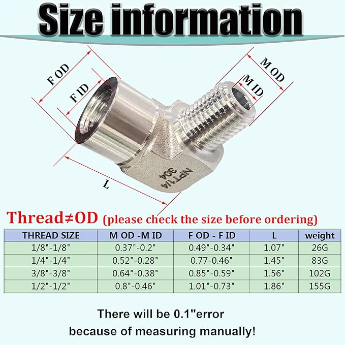 2pcs 90 Degree Street Elbow, 304 Stainless Steel Forged Barstock Street Elbow Adapter, Heavy Duty 5800PSI 3/8" NPT Female x 3/8" NPT Male Pipe Fitting Connector (3/8" MNPT x 3/8" FNPT)
