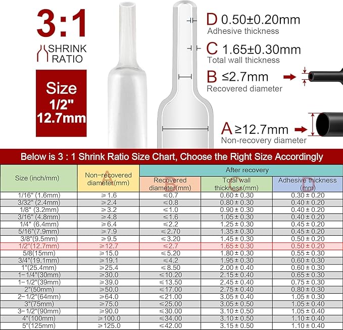 Chanzon 3:1 Ratio 1/2" (12.7mm) Heat Shrink Tubing - Marine Grade Waterproof Adhesive Lined - 4Ft Roll (1.22M Total Length) Clear/Transparent Polyolefin Sleeving Wrap Shrinking 3 to 1 Ratio 1pcs