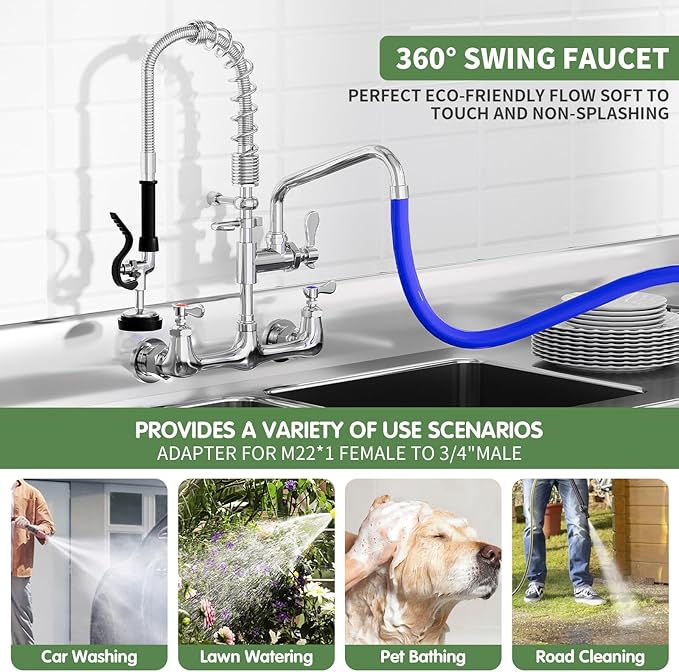 Commercial Sink Faucet,TOLSUNY Commercial Kitchen Faucet Wall Mount with Pre Rinse Sprayer,Wall Mounted Kitchen Sink Faucet for Industrial and Restaurant Sinks. (Classic, 21)