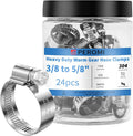 24PCS Heavy Duty Hose Clamps Stainless Steel 304, 3/8" Hose Clamp to 5/8" Hose Clamp (10-16mm) Adjustable Worm Gear Drive Small Radiator Hose Clamps for Automotive and Industrial Use