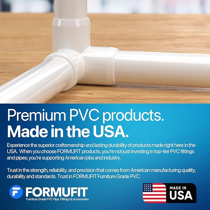 FORMUFIT 3/4” 3-Way Elbow Furniture Grade PVC Fitting in White, Made in USA, UV-Resistant, Impact-Proof, 1.050” Actual Socket Diameter (Pack of 8)