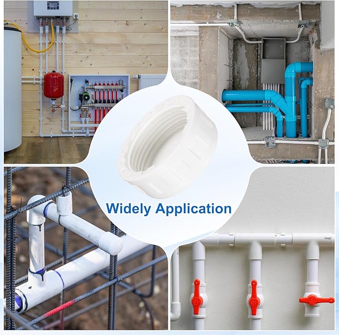 uxcell 5Pcs 1-1/4 Inch PT Female Thread PVC Pipe Fitting Cap, Cleanout Water Drain End Caps, Pipe Plug Socket Fittings with Gasket for Water Heater Supply Lines, Plumbing, White