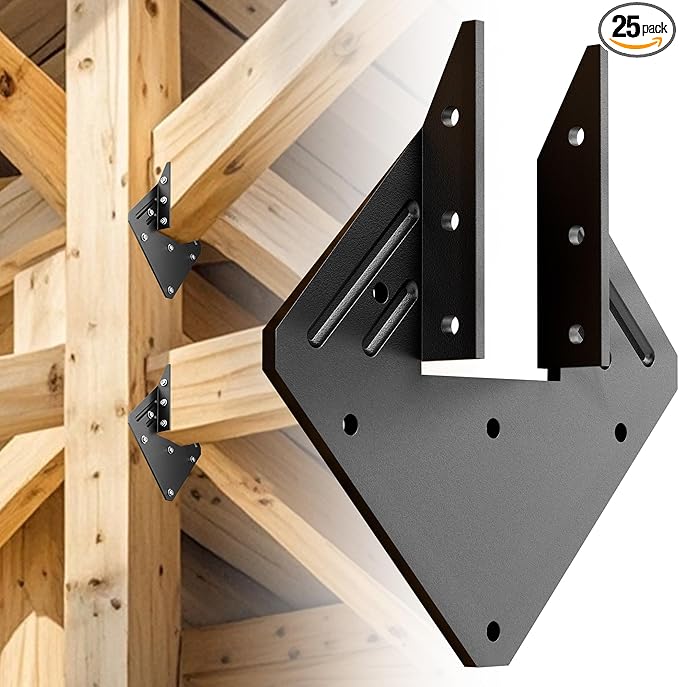 30 PCS Heavy Duty Black Hurricane Ties for Rafters,13 Gauge Roofing Hurricane Straps Thickness 2.2mm Fit 2x4,2x6,Hurricane Clips for Roofing Trusses Wood Timber,Roof Brackets,Seismic Joist Hangers