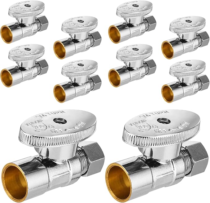 10-PCs HeSun Straight Stop Valve, 1/2" Sweat x 3/8" OD Compression Straight Stop, 1/4 Turn Shut Off Valve for Bathroom(VALVE093)