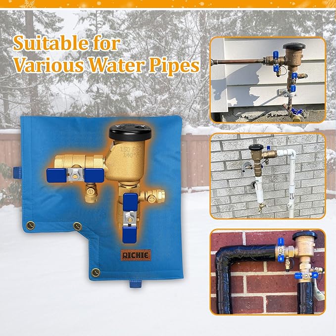 Backflow Preventer Insulated Cover (5°F) for Winter Freeze Protection, 13" W x 12" H Thickened Pressure Vacuum Breaker & Well Pump Cover, Outdoor Waterproof Insulation Pouch for Sprinkler Valve, Blue