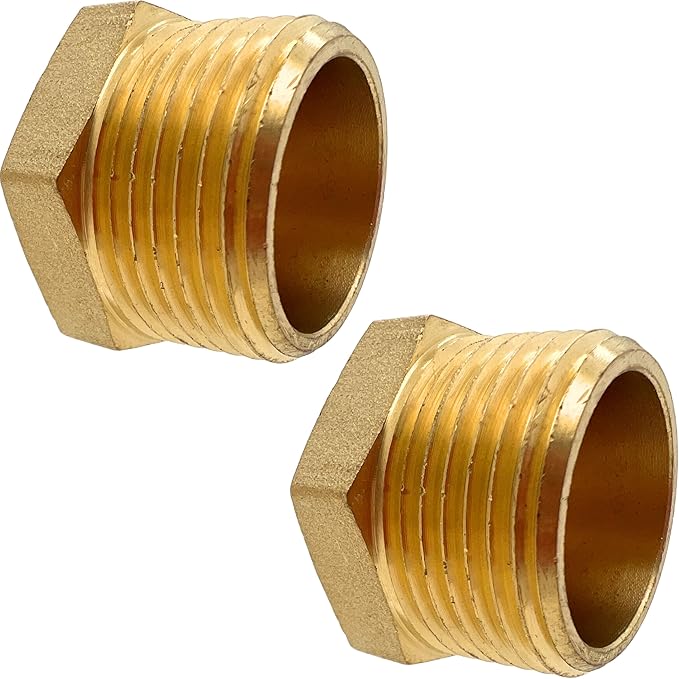2 Pack Brass Pipe Plug 1" NPT Male Outer Hex Head Socket Plug Fitting for Plumbing by CX WONDERLAND