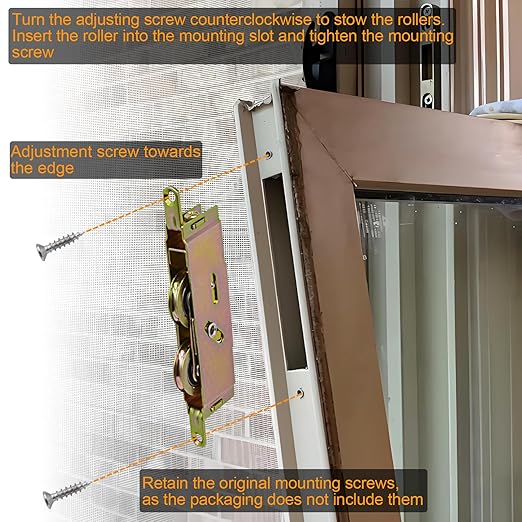 Sliding Patio Glass Door Tandem Rollers Replacement, 1-1/4" Steel Ball Bearing Wheels, 5-3/4" Screw Hole Centers, Features End Adjustment, 2 Pack