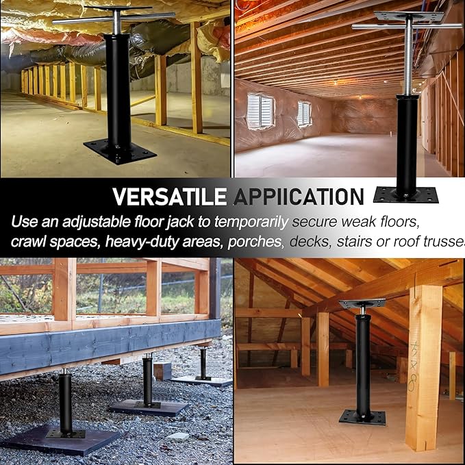 House Jacks for Leveling, 11"-17" Adjustable Jack Post Basement Floor Jack, Screw Floor Jack Post Supports Stabilizer Jacks for House Foundation, Stairs, Porches, Roof Beams
