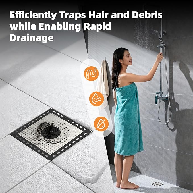 Hibbent 2 Pack Upgraded Shower Drain Hair Catcher, Shower Drain Cover for Bathroom Floor 6" Drain, Anti-Clogging Bathtub Drain Strainer, Stainless Steel Kitchen Sink Drain Strainer with Handle, Black