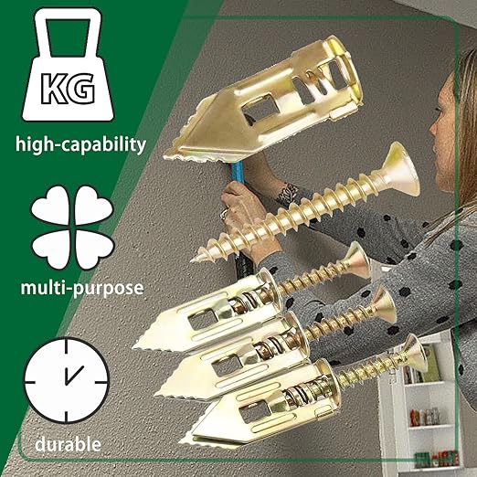 200Pcs Self Drilling Drywall Anchors with Screws Kit, 2025 Upgraded (0.47X1.18inch) Zinc Plated Steel Wall Anchors and Self Tapping Screws No Drill or Holes in Wall