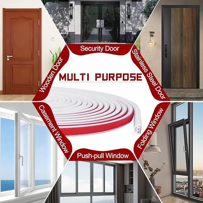 40Ft EPDM Rubber Weather Stripping Door Seal, Self-Adhesive Rubber Window Seal – Soundproof Weather Stripping Door Seal Strip for Doors & Windows(White)