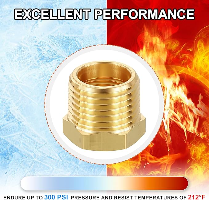 15 Pack Male to FeMale Adapters, 1/2" Male NPT x 3/8" FeMale NPT Brass Hex Bushing Reducer for Industrial, Automotive, Fluid Transfer, Home Gardening, Water Treatment