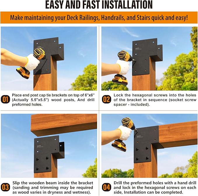 2 Pack Heavy Duty 6x6 (Actual 5.5"x5.5") Stainless Steel End Post Caps Tie Bracket , Fit Connecting Wood Gazebo, Deck Patio Post and Wood Beams Bracket (Dark Ggray)