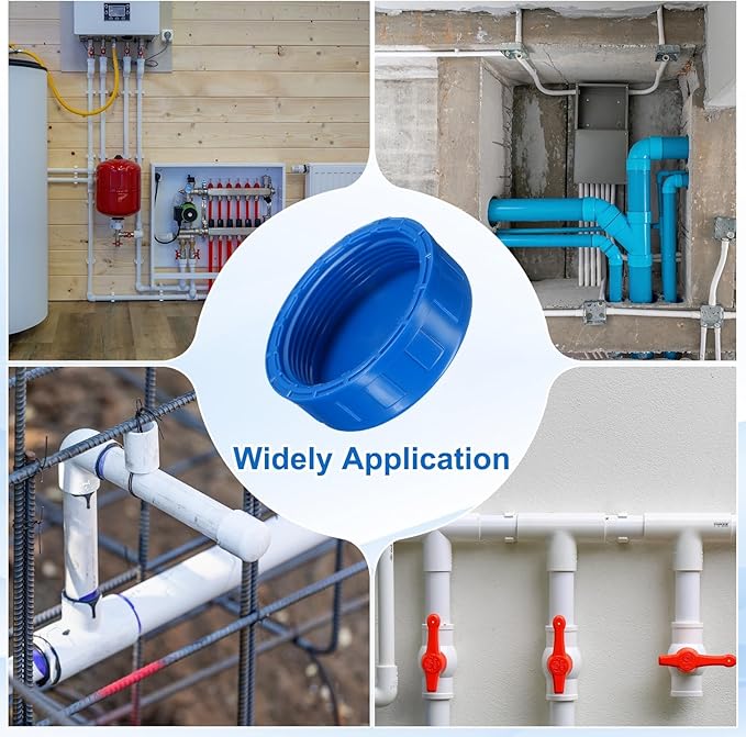 uxcell 5Pcs 2 Inch PT Female Thread PVC Pipe Fitting Cap, Cleanout Water Drain End Caps, Pipe Plug Socket Fittings with Tape for Water Heater Supply Lines, Plumbing, Blue