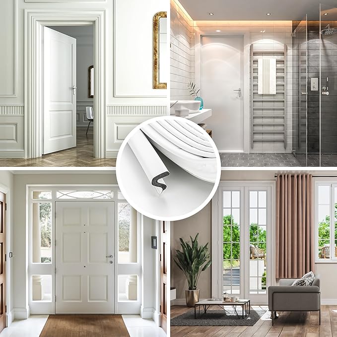Weather Stripping Door Seal Strip - Soundproof Q-Shaped Foam for Exterior Door Frame, Large Gap Seal, Noise Cancelling, Easy to Install (White, 30FT)