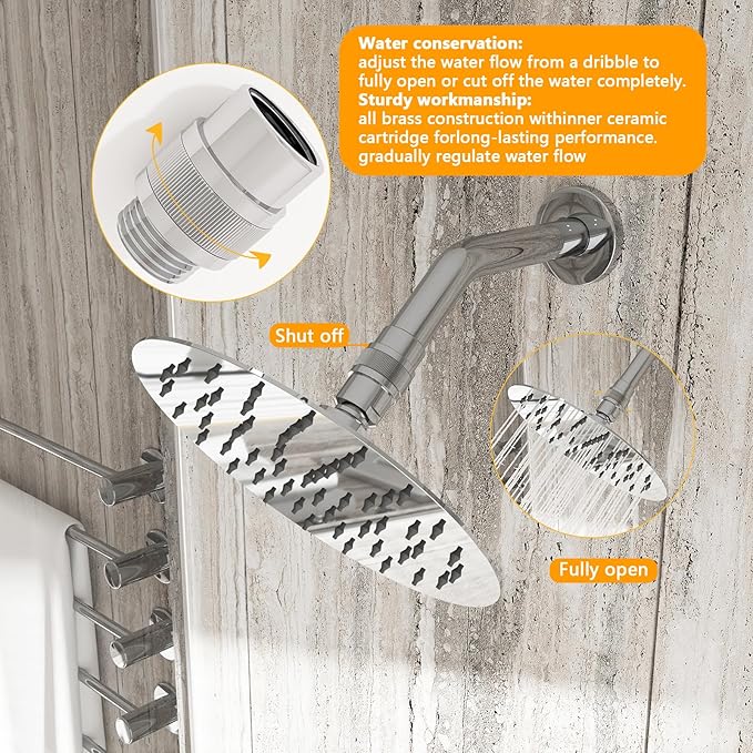 Shower Head Shut Off Valve G1/2'' Shower Flow Control Valve Brass Shut Off Valve for Handheld, Shower Arm or Bidet Sprayer(Chrome)