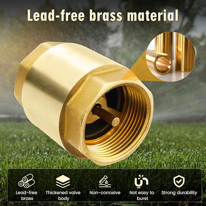 1 1/4-Inch Check Valve,Female NPT,No-Lead Brass,Female Pipe Thread Compatible with Most Pumps,Silent Check Valve,Prevents Backflow in Well or Irrigation Systems