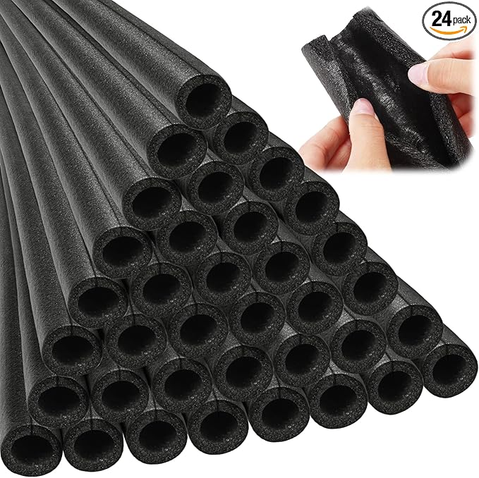 Amylove 24 Pcs 3.3 Feet Foam Pipe Insulation Foam Tube Insulating Water Pipe Pool Swim Noodles Pre Slit Heat Preservation Pipes Covers for Tubing Outdoor Winter Freeze Protection(Black,1 Inch)