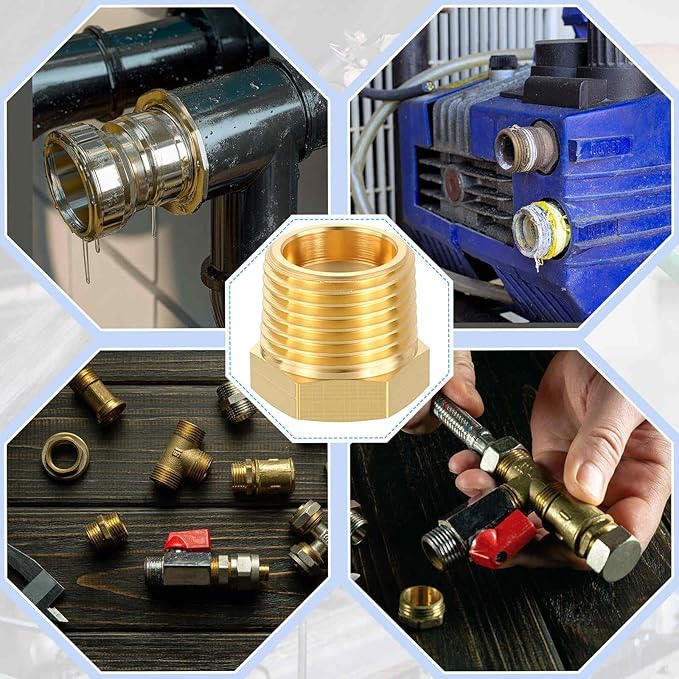 4 Pack Brass Pipe Fittings, 3/8" NPT Male to 1/8" NPT FeMale Brass Hex Bushing Reducer, Hose Tube Threaded Adapter for Air, Oil, LP