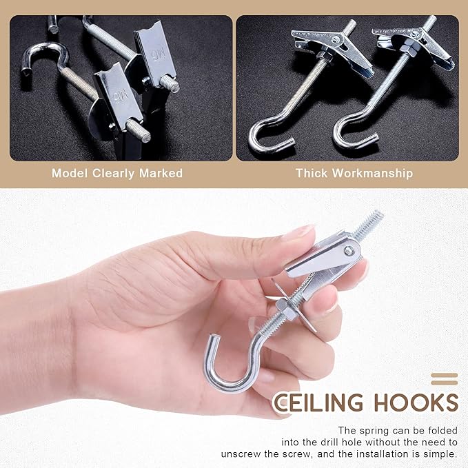 32Pcs M6×70 Heavy Duty Carbon Steel Ceiling Hooks Spring Toggle Wing Bolts Wall Fixing Ceiling Hooks Pothook Wall Fixing Anchors Ceiling for Hanging Plants