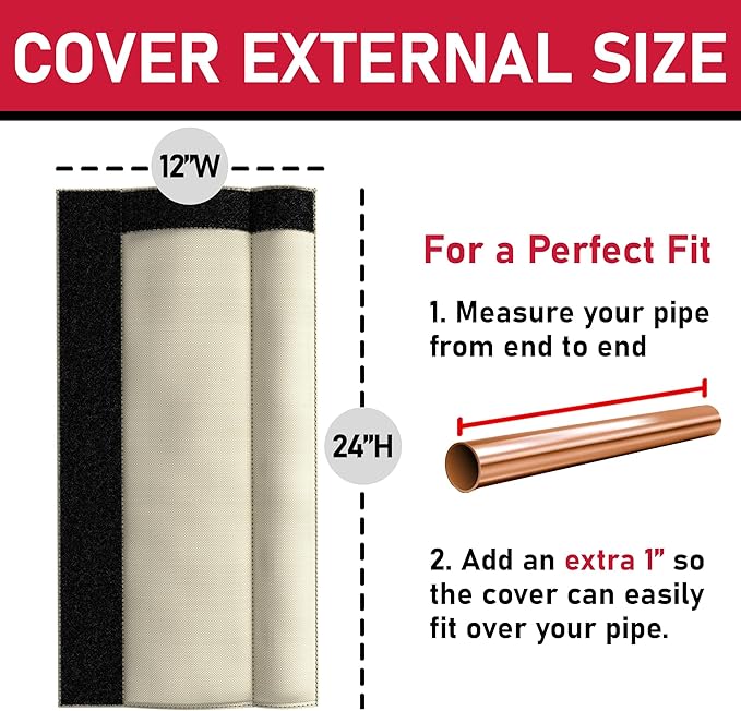 Redford Supply Co. Cold Snap (5°F) Outdoor Pipe Insulation Foam Tube, 12"W x 24"H, Outside PVC Wrap, Pipes Covers for Inside, Water Pipe Insulation Foam Tube, Insulating Outdoor Pipes (Beige)
