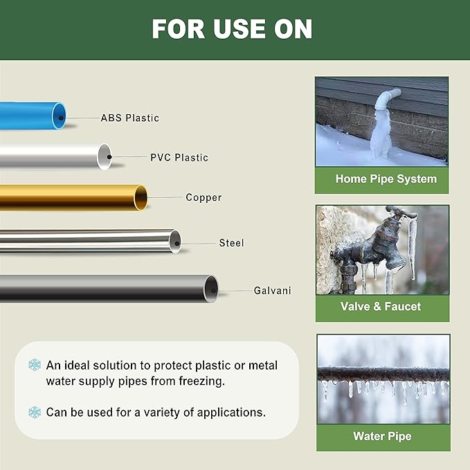 MAXKOSKO 150 Feet Pipe Heat Cable for Water Pipe Freeze Protection, Self-Regulating Heat Tape for Metal And Plastic Home Pipes, Anti-Freeze Pipe Heating Trace System 120 V