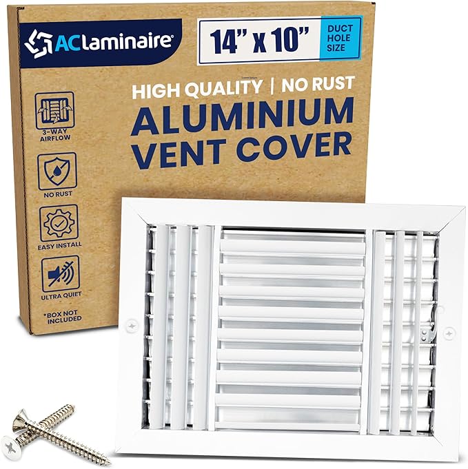 14x10 Inch (Duct Opening) Aluminum 3-Way Air Flow Vent – HVAC Vent Cover for Wall or Ceiling – Quiet HVAC Wall Register with Multi-Shutter Damper – Adjustable Curved Blade - Plastic Seal for Tight Fit