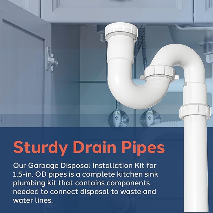 PlumbCraft 1.5-in. OD White Complete Garbage Disposal Installation Kit 7027450, Sink Drain Pipes and Fittings for Setting Up a Garbage Disposal Tool, Kitchen Sink Drain Kit for DIY and Professionals