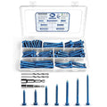 200PCS Concrete Screws, 3/16" 1/4" Masonry Screws with Drill Bit and Driver Bit, 7 Sizes Hex Head Cement Screws for Masonry, Block or Brick, Diamond Point, Blue Coated