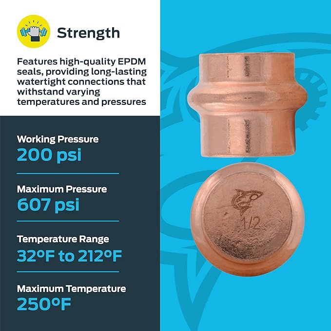 SharkBite 1/2 Inch End Cap, Copper Press Plumbing Fitting, Pack of 5, UPR514X5