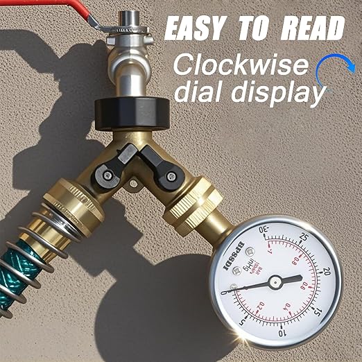 30inHg Vacuum Pressure Gauge, Water Pressure Gauge, 2.5" Dial Size, 1/4" NPT Lower Mount, 304 Stainless Steel Case, for Pneumatic Air Compressor RV Regulator Valve Test(with Tape)