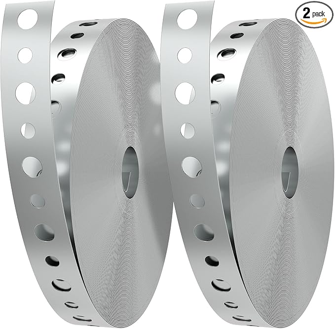2 Pack Galvanized Metal Pipe Strap 3/4-Inch x 100-Feet 24-Gauge for Pipe Support Metal Strapping with Holes Metal Pipe Hanger Strap