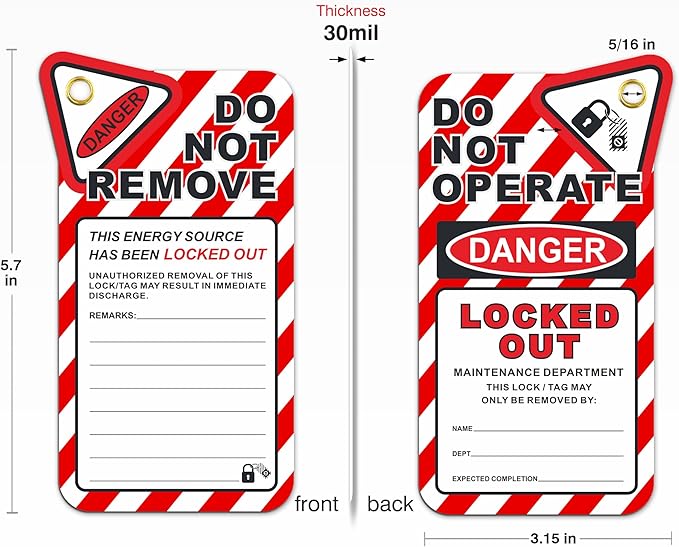 Lockout Tagout Tags, Electrical Lockout Tags with Zip Ties, OSHA Loto Tag Repair Cards, Danger Do Not Operate Labels Checklist for Equipment 10 Pack
