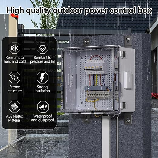 ABS Electrical Junction Box, Ventilated Design, Cable Grommets, IP65 Waterproof Enclosure, Indoor/Outdoor Use with Mounting Panel. (Clear Cover, 11.9"x11.9"x7")