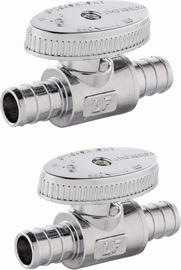 (Pack of 2) EFIELD 1/4 Turn Straight Stop Valve Barb Crimp 1/2" Pex X 1/2" Pex Chrome Plated Brass,(VALVE105)